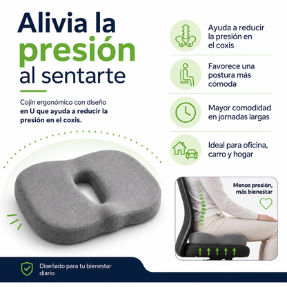 Cojín Ergonómico para Coxis con Espuma Viscoelástica – Alivia la Presión y Mejora tu Postura