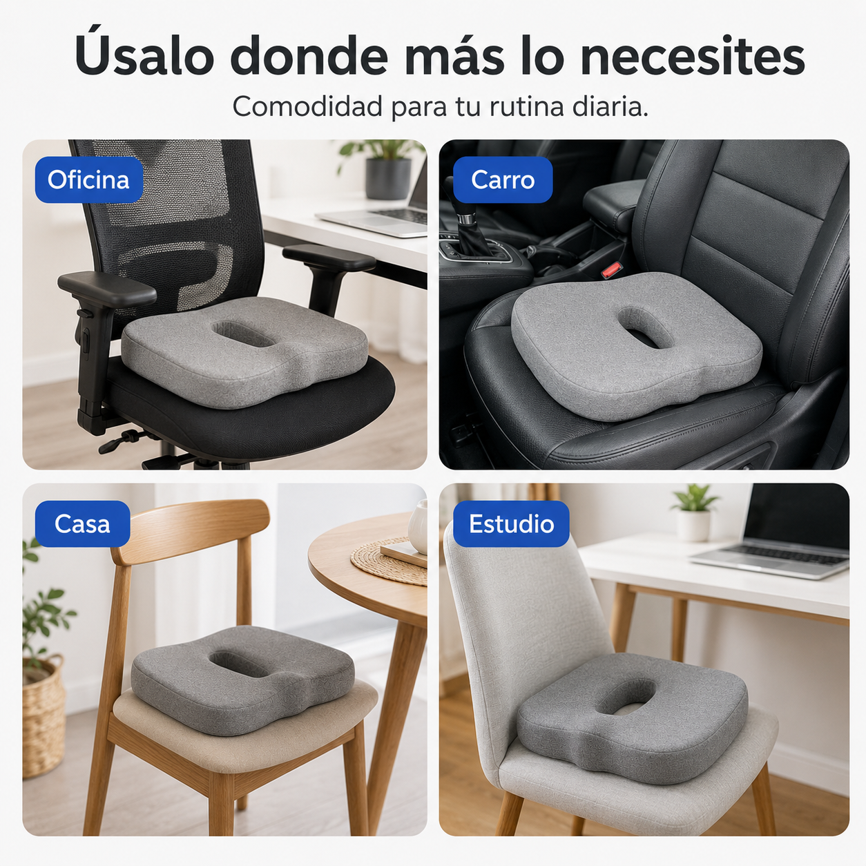 Cojín Ergonómico para Coxis con Espuma Viscoelástica – Alivia la Presión y Mejora tu Postura